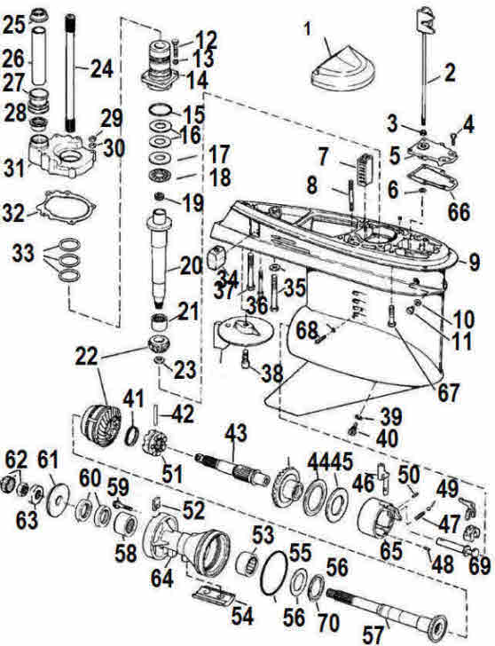 OMC Cobra counter rotating lower unit outdrive parts drawing